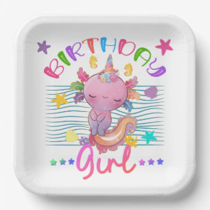 Axolotl Unicorn Birthday Girl Party Theme Colorful Paper Plate