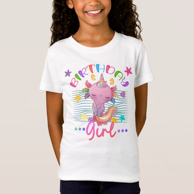 Axolotl Unicorn Birthday Girl Party Theme Colourfu T-Shirt (Front)