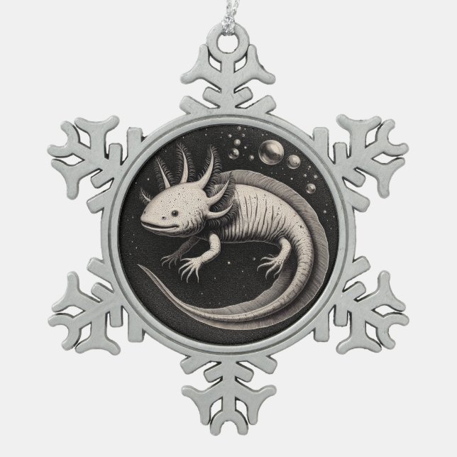 Axolotl Vintage Illustration  Snowflake Pewter Christmas Ornament (Front)