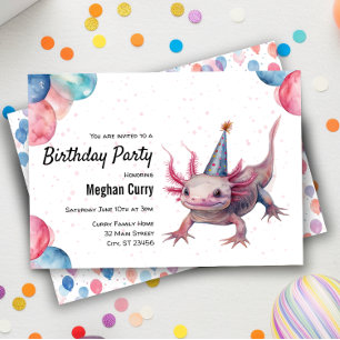 Axolotl Wild Animal Birthday Party Celebration Invitation