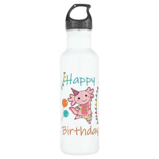 Axolotl Wishes Happy Birthday To You Axolotls 710 Ml Water Bottle (Front)