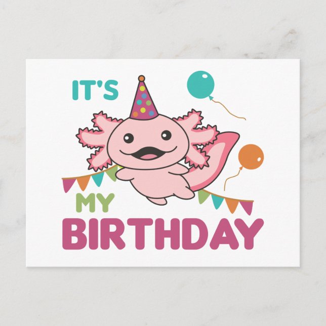 Axolotl Wishes It's My Birthday Cute Axolotls Post Postcard (Front)