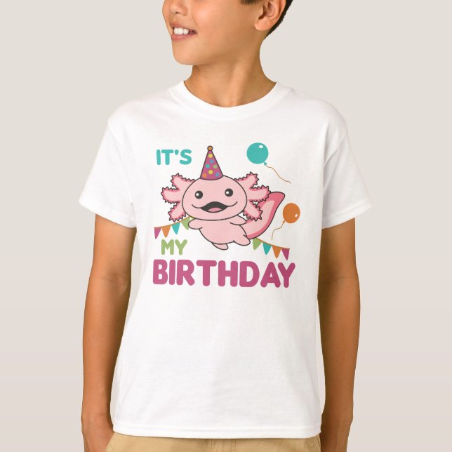Axolotl Wishes It's My Birthday Cute Axolotls T-Sh T-Shirt (Front)