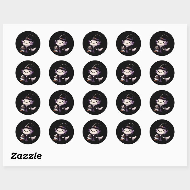 Axolotl Witch - Cute Halloween Classic Round Sticker (Sheet)