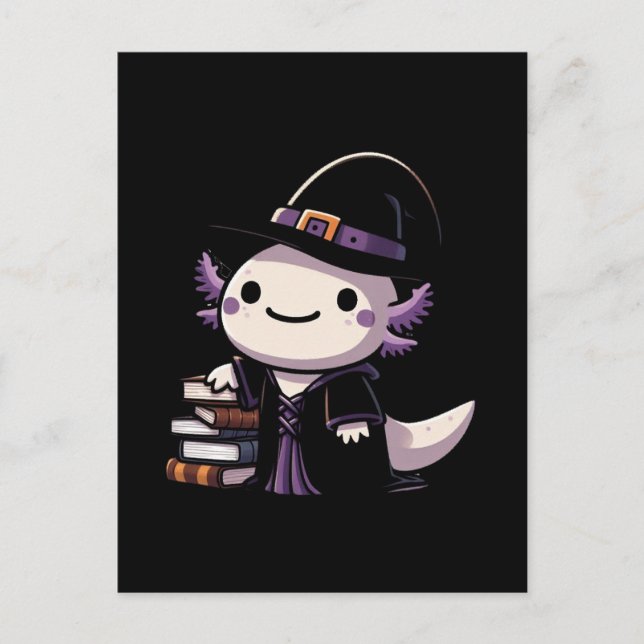 Axolotl Witch - Cute Halloween Postcard (Front)