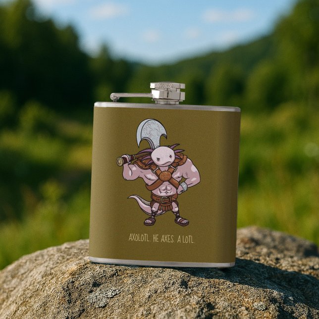 Axolotl With An Axe Gladiator Warrior Artwork Hip Flask (Creator Uploaded)