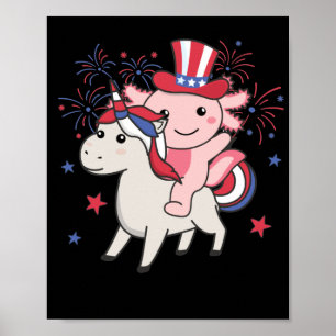 Axolotl With Unicorn For Fourth Of July Fireworks Poster