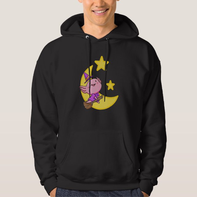 Axolotl Wizard Spellbook Reader Axolotl Magic Anim Hoodie (Front)