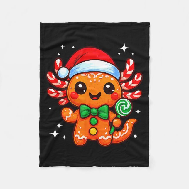 Axolotl Xmas Hat Santa Cute Funny Christmas Pajama Fleece Blanket (Front)