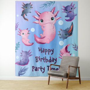 Axolotls Birthday Party Backdrop Photo Banner Tapestry