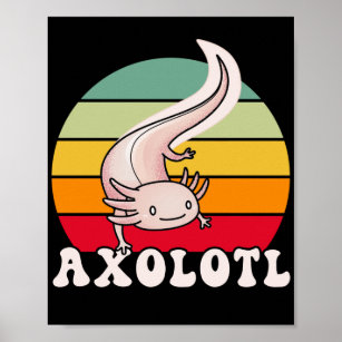 Axolotls Retro Sunset Axolotl Kawaii Poster
