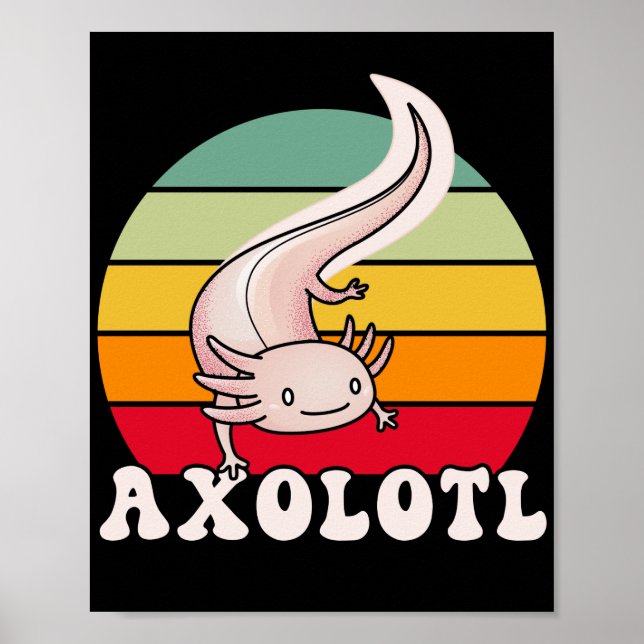 Axolotls Retro Sunset Axolotl Kawaii Poster (Front)