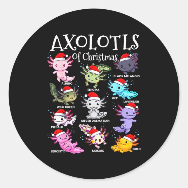 Axolotls Santa Hat Christmas Pajama Cute Animal Ax Classic Round Sticker (Front)
