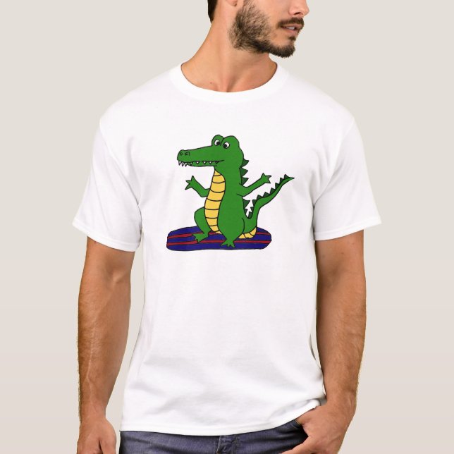 AY- Funny Surfing Alligator Cartoon T-Shirt (Front)