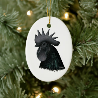 Ayam Cemani Rooster Head Ceramic Tree Decoration