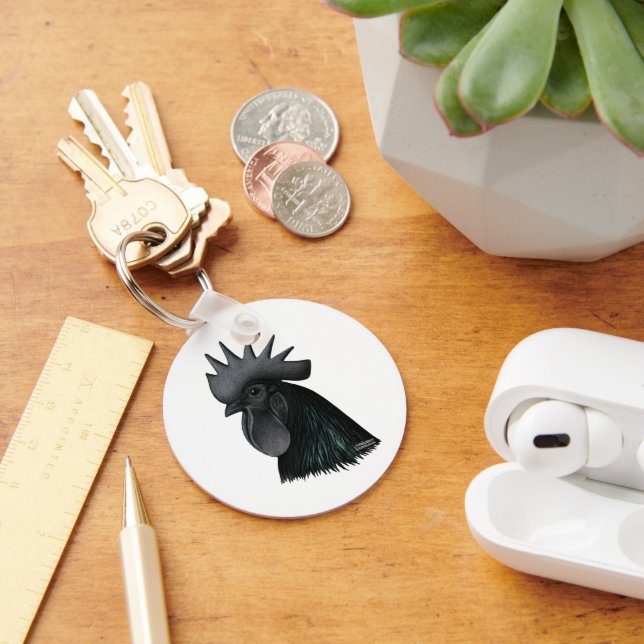 Ayam Cemani Rooster Head Key Ring (Desk)