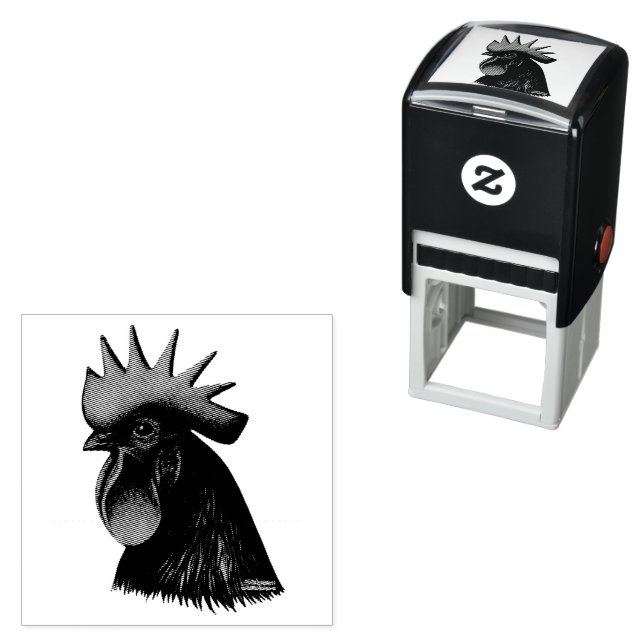 Ayam Cemani Rooster Head Self-inking Stamp (In Situ)