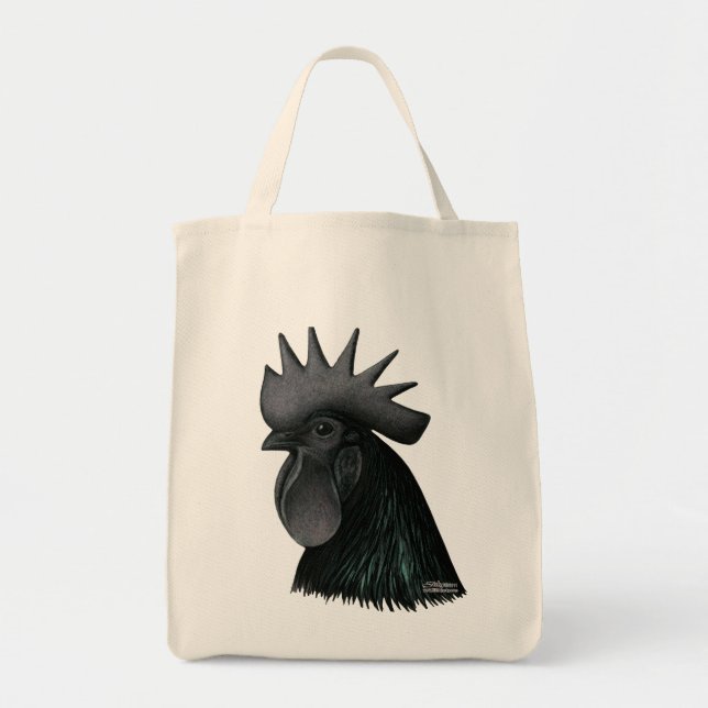 Ayam Cemani Rooster Head Tote Bag (Front)
