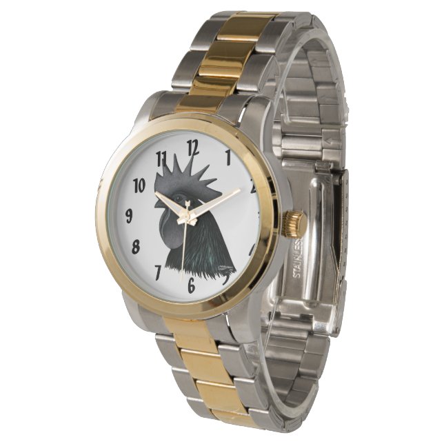 Ayam Cemani Rooster Head Watch (Angled)