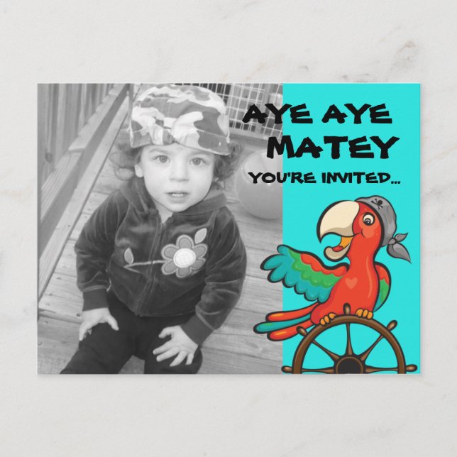 Aye Aye Pirate Parrot Invitation Postcard (Front)