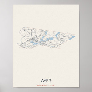 Ayer, Massachusetts Street Map Poster – Est. 1871