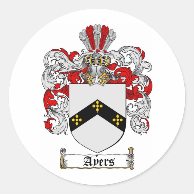AYERS FAMILY CREST -  AYERS COAT OF ARMS CLASSIC ROUND STICKER (Front)