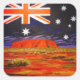Ayers rock and australian flag square sticker