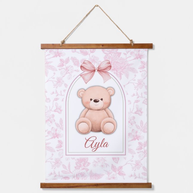 Ayla | Custom Pink Teddy Bear Nursery Design  Hanging Tapestry (Front)