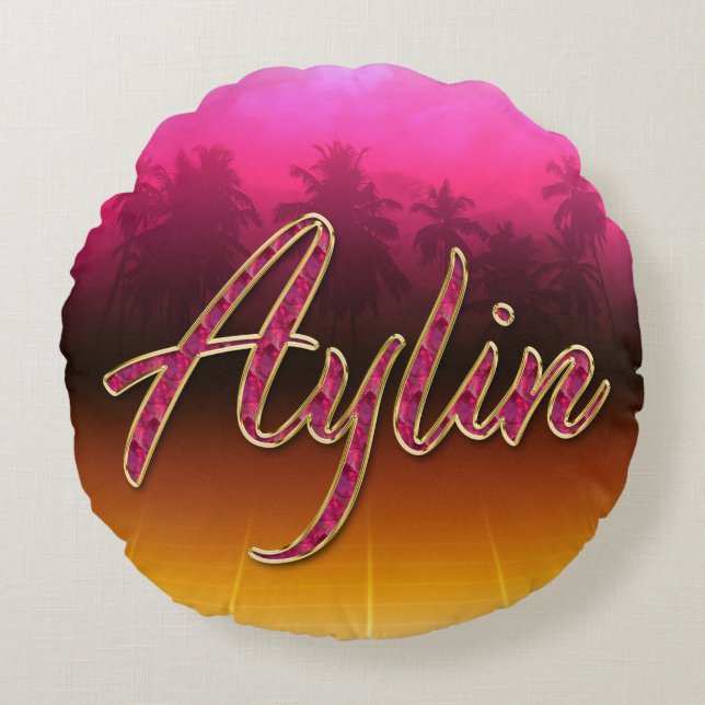 Aylin first name name golden pink pillow (Front)