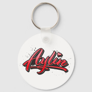 Aylin red Heart Graffiti Schlüsselanhänger Key Ring