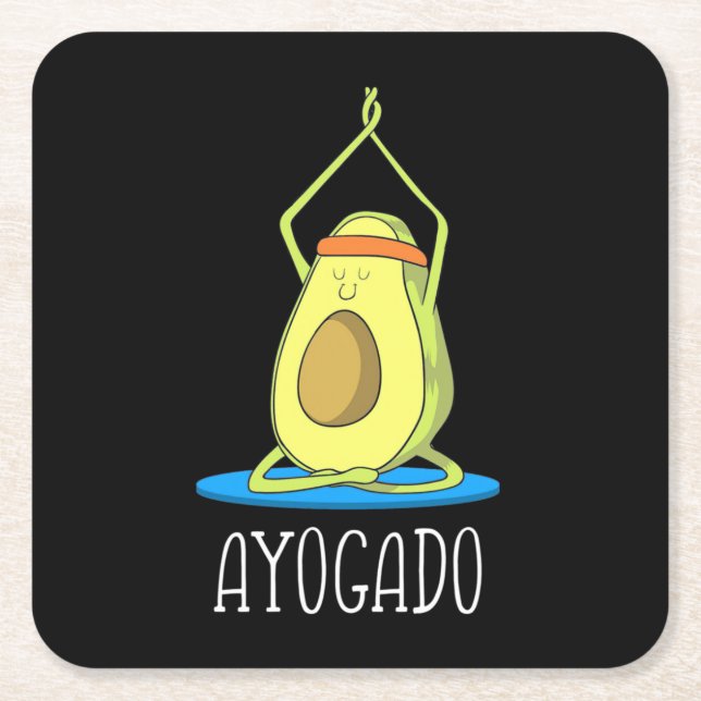 Ayogado Avocado Yoga Lover Square Paper Coaster (Front)