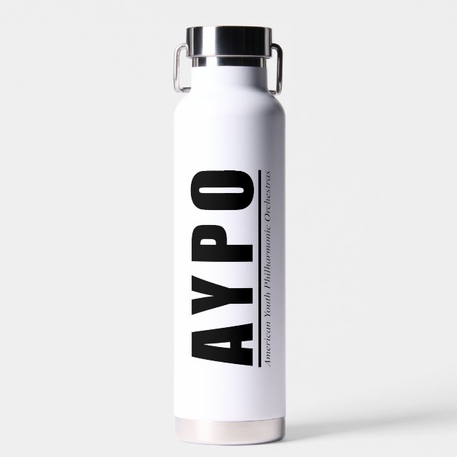 AYPO Water Bottle White with Black Logo (Front)