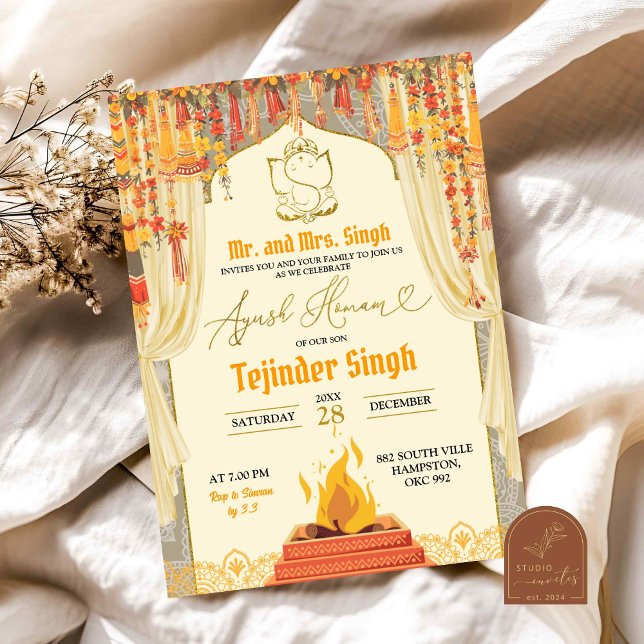 Ayush Homam Indian Baby Cradle Ceremony Invitation (Creator Uploaded)