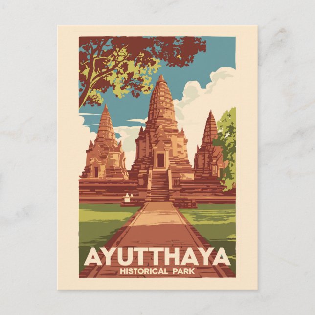 Ayutthaya Historical Park Illustration Travel Art Postcard (Front)