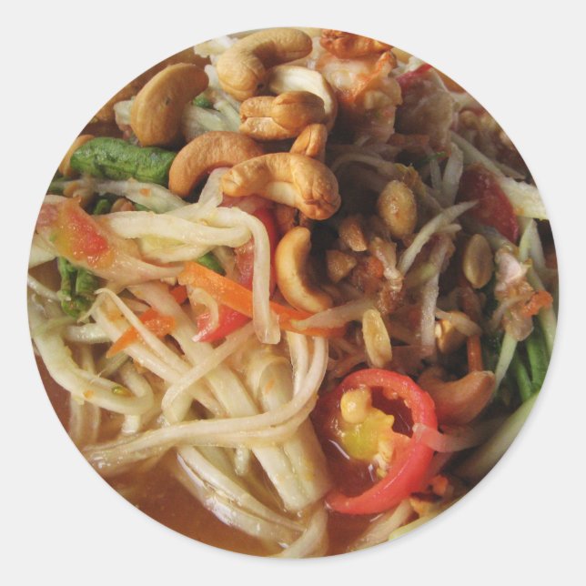 Ayutthaya Spicy Papaya Salad [Som Tam] with Cashew Classic Round Sticker (Front)