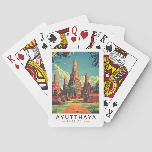 Ayutthaya Thailand Illustration Travel Art Vintage Playing Cards (Back)