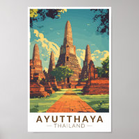 Ayutthaya Thailand Illustration Travel Art Vintage