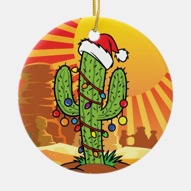 AZ  Arizona Christmas Saguaro Cactus Ceramic Tree Decoration (Front)