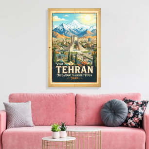 Azadi Tower & Alborz Mountains Iran Travel Poster Canvas Print