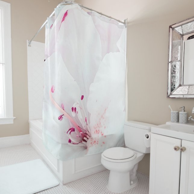 *~*  Azalea Art Painting Flowers White Pink Shower Curtain (In Situ)