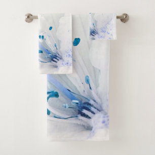 *~* Azalea Art Painting Flowers White Teal Blue Bath Towel Set