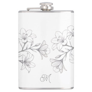 Azalea Floral Delicate Pencil Sketch Hip Flask