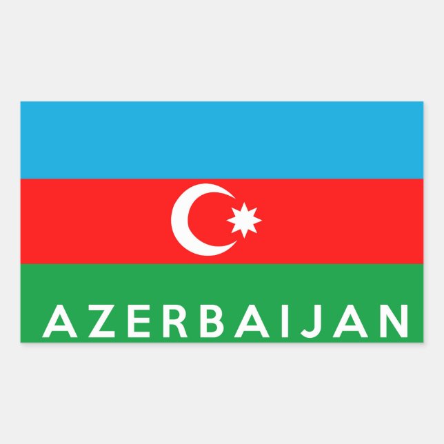 azerbaijan country flag symbol name text rectangular sticker (Front)