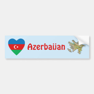 Azerbaijan Flag Heart + Map Bumper Sticker