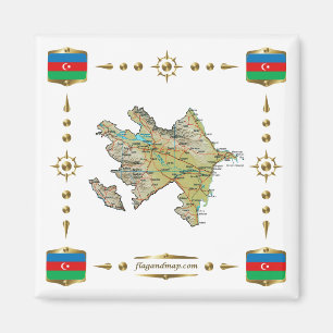 Azerbaijan Map + Flags Magnet