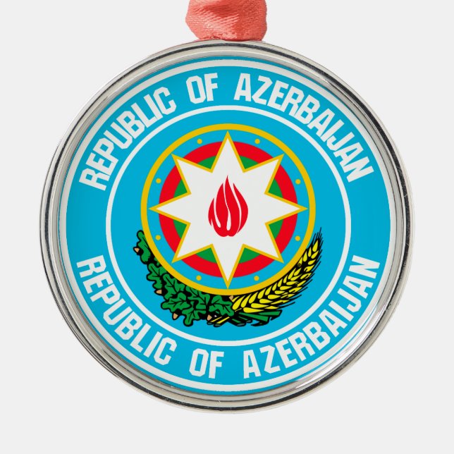 Azerbaijan Round Emblem Metal Tree Decoration (Front)