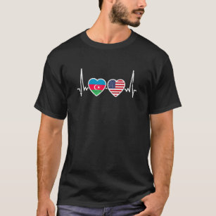 Azerbaijan USA Heartbeat Azerbaijani American Flag T-Shirt