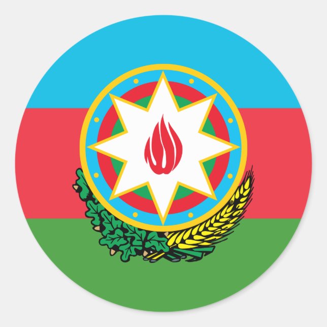 Azerbaijani Flag and National Emblem, Azerbaijan Classic Round Sticker (Front)