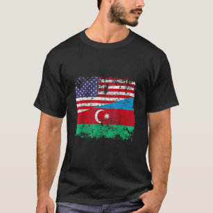 AZERI ROOTS Half American Flag AZERBAIJAN FLAG T-Shirt