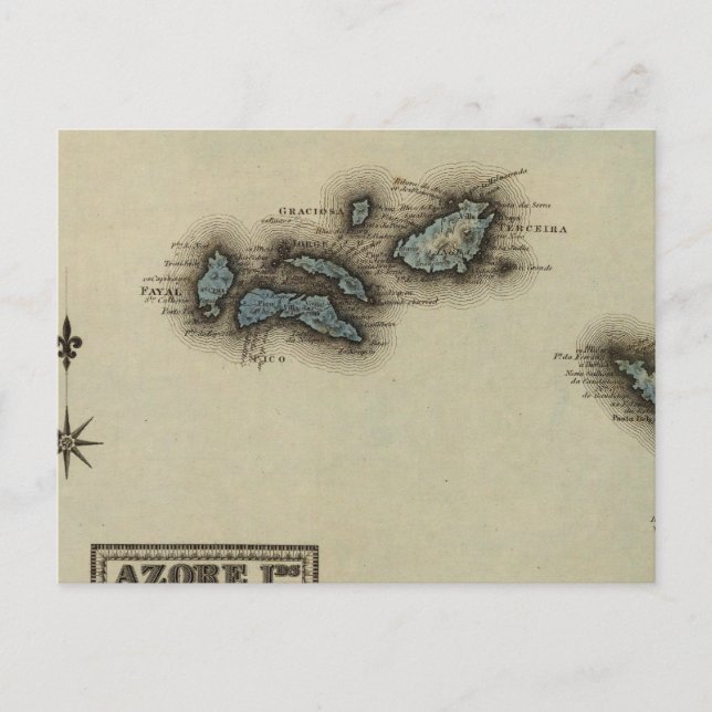 Azore Islands Atlas Map Postcard (Front)